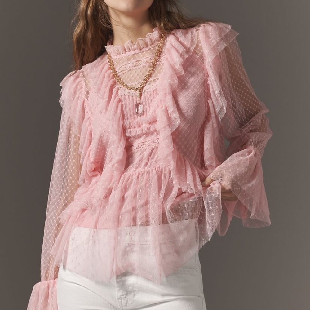 Anthropologie Long-Sleeve Ruffle
Sheer Blouse